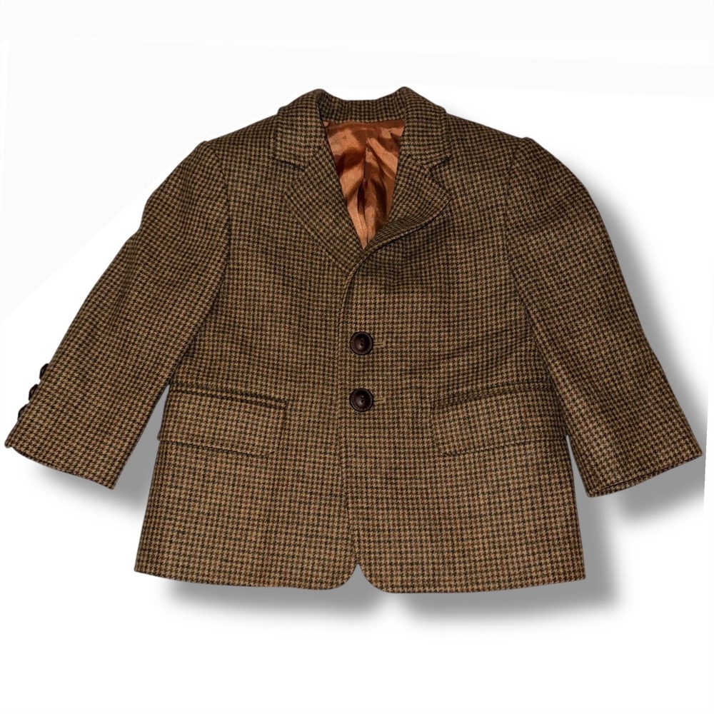 Talbots Kids Boys size 2 Brown Houndstooth Blazer Jacket‎ Preppy Old Money Retro